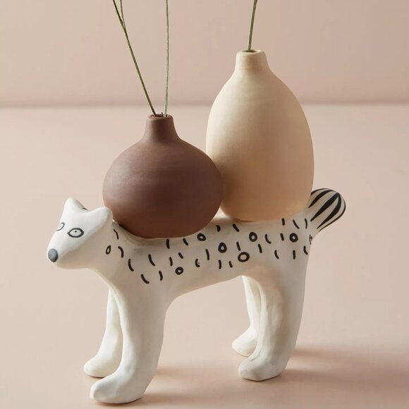 Anthropologie Sahrawi Ceramic Animal Dog Cheetah ? Sculpture Vase - Picture 1 of 16